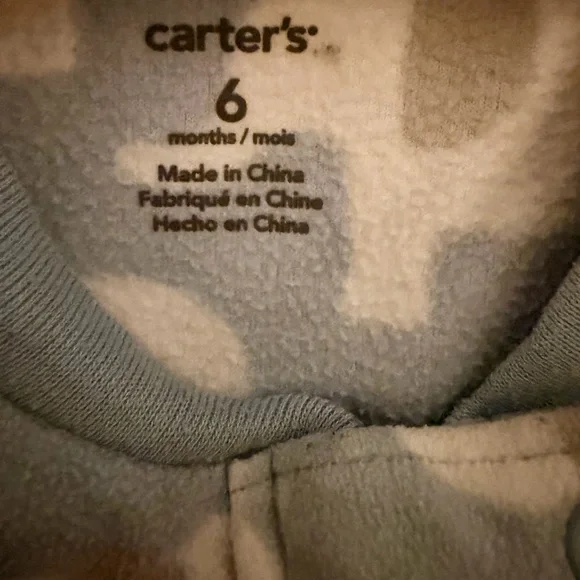Carter's Light Blue and White Elephant Fleece Footed One-Piece - Picture 3 of 4